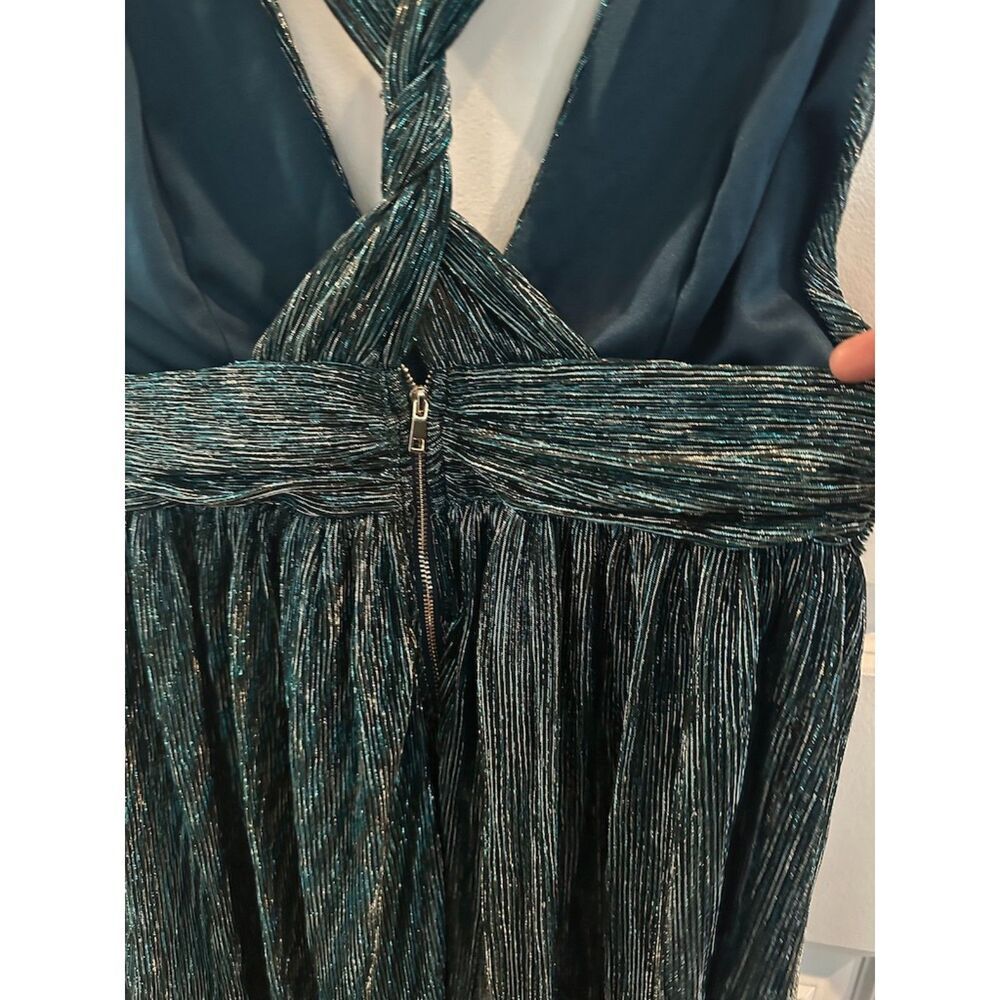 NWOT Lulus Ailey Gold & Teal Blue Skater Dress Size M - Picture 13 of 14